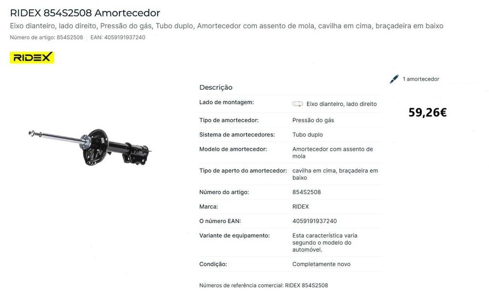 Conjunto de Amortecedores e Garrafão de 5 litros de Óleo