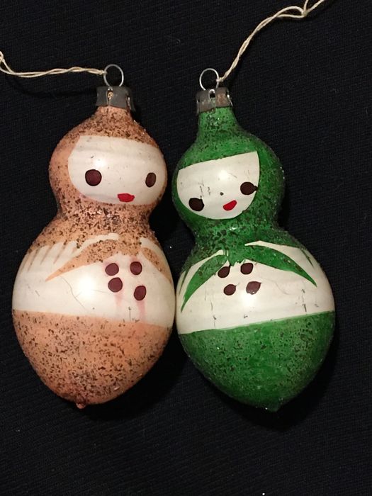 Bombki szklane babuszka Balbinka, PRL, 2 szt