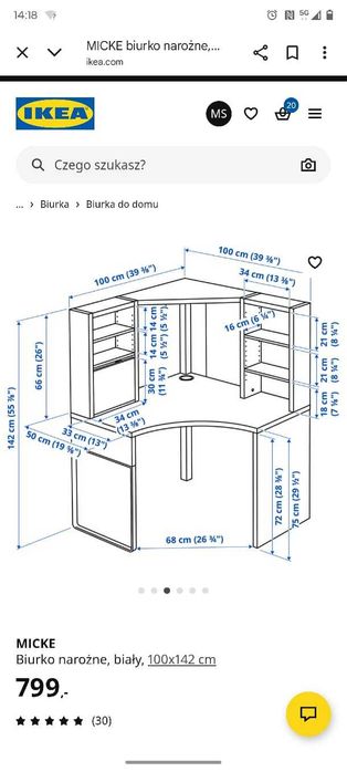 Biurko narożne z szafka z szufladami i biurko nr 2