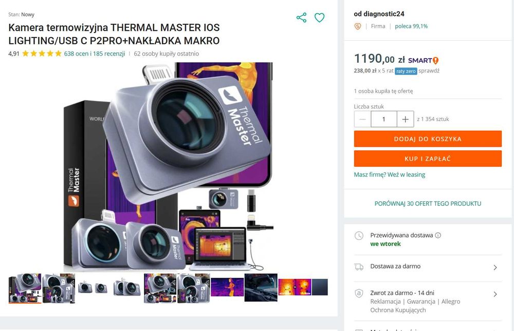 Kamera termowizyjna 256x192 Thermal Master P2 pro MACRO USB-C Windows