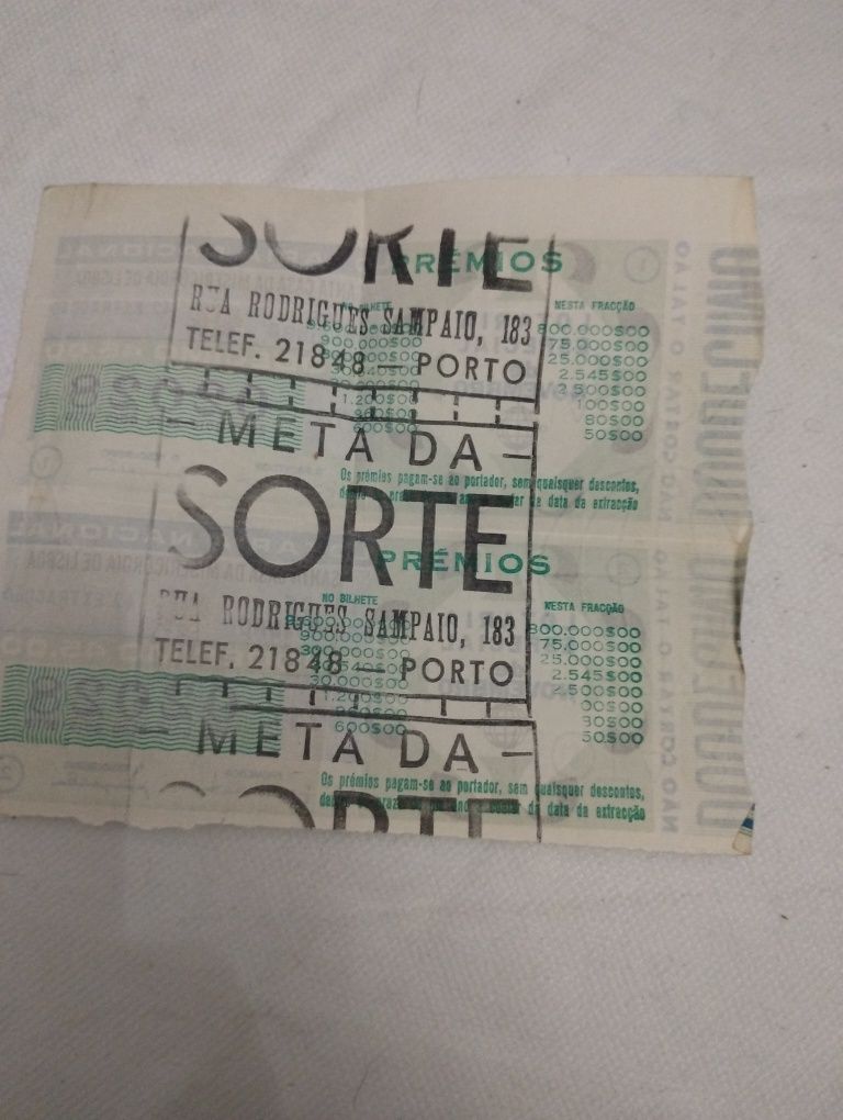 2 bilhetes lotaria nacional 1974