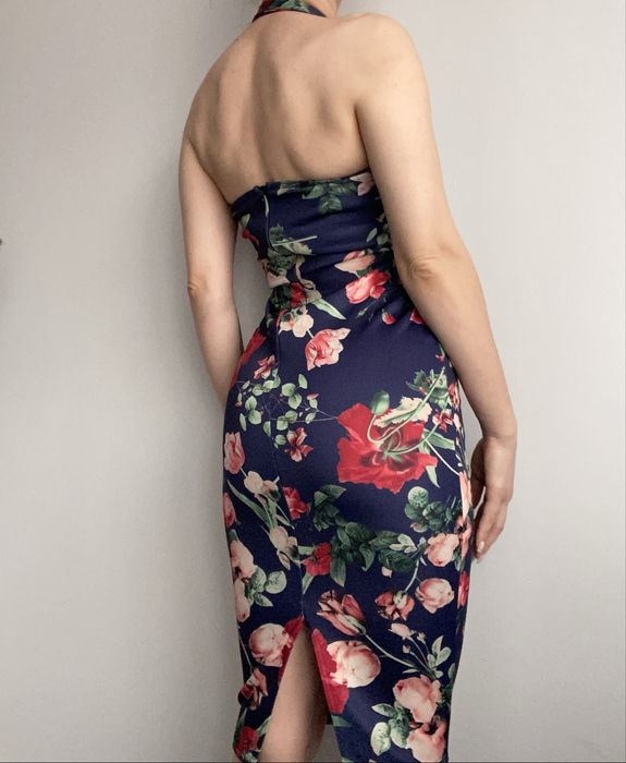 Boohoo S/36 dopasowana sukienka print kwiatowy