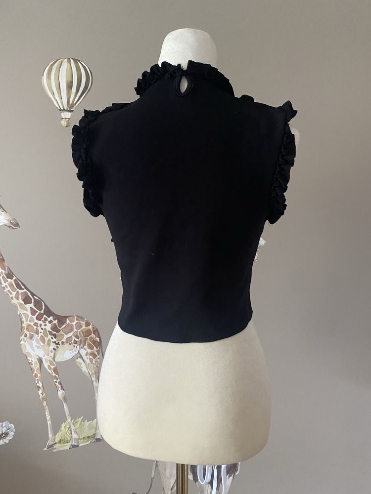 Top bluzka czarna zara crop top czarny falbanki