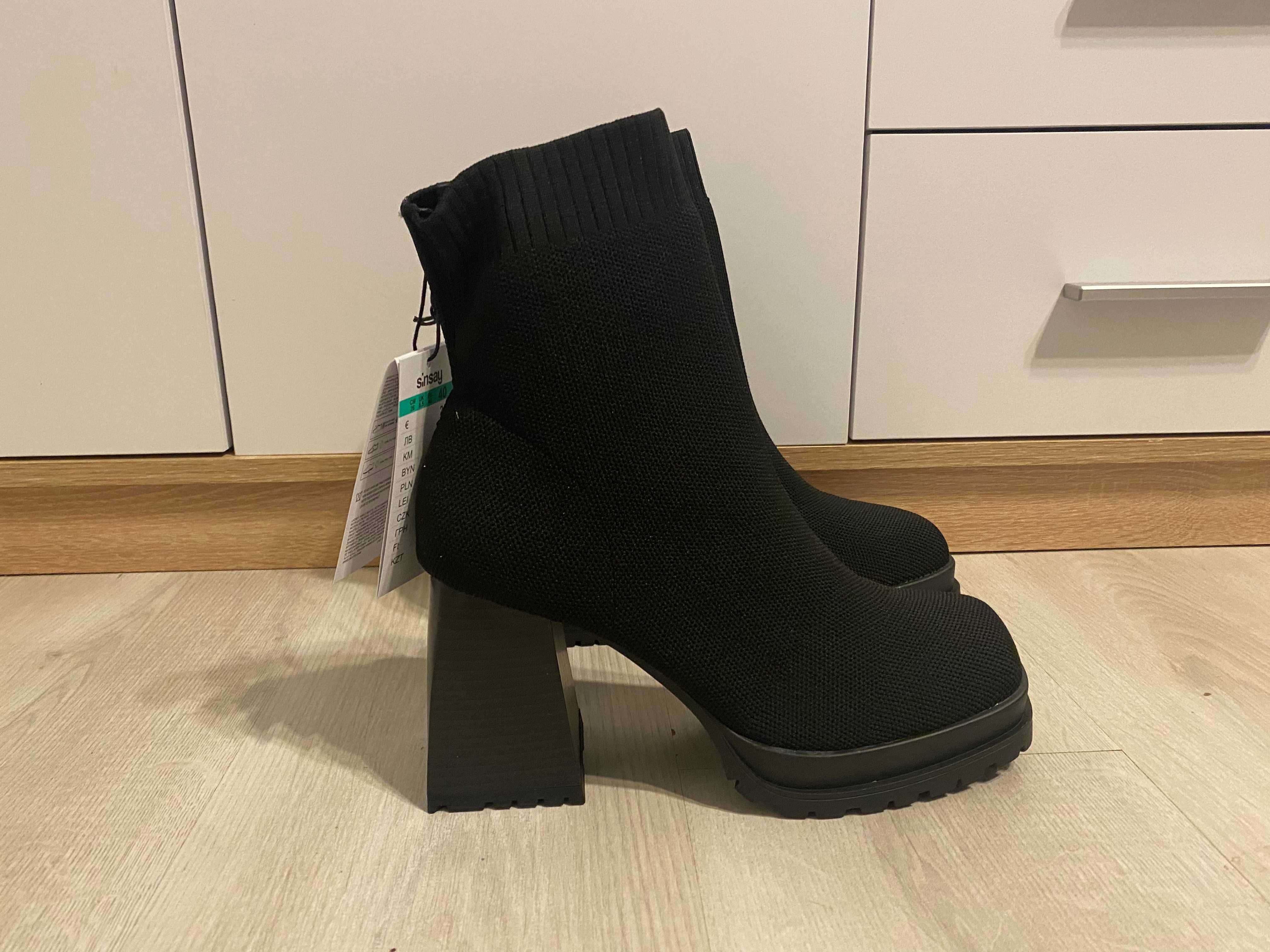 Botki buty na klocku obcasie czarne damskie 40 eleganckie na zimę