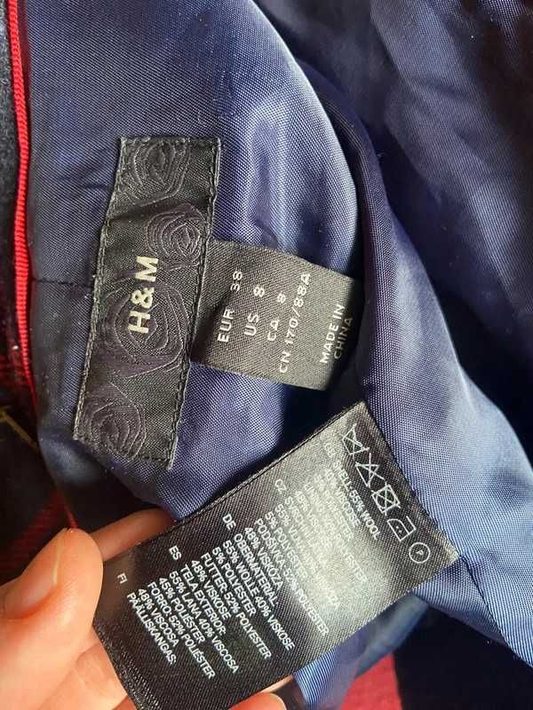 H&m hm kurtka plaszcz marynarka kratka wełna komin wool m l 38 40