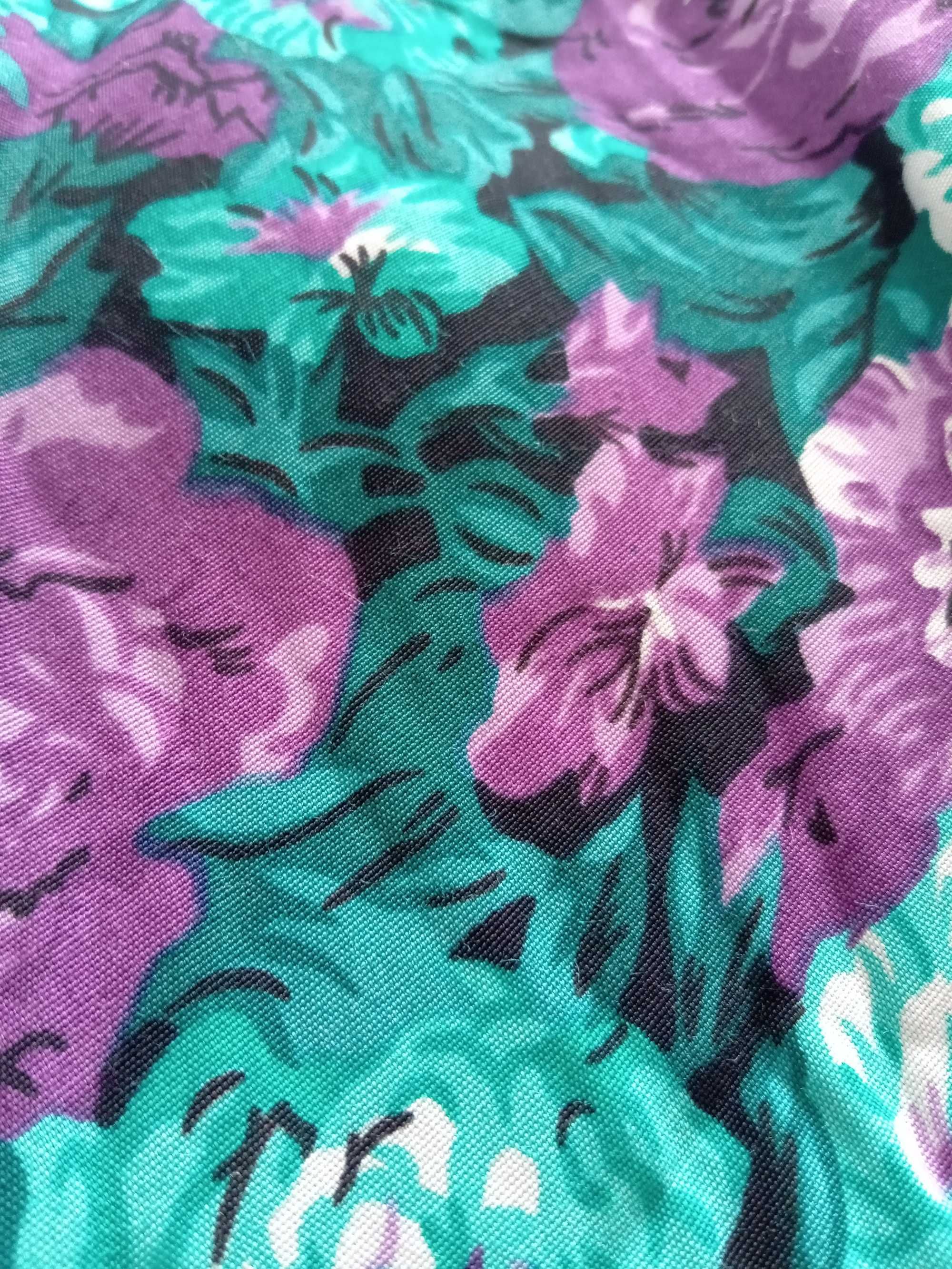 E.D. Michaels Petites sukienka szmaragdowa fiolet róże vintage rayon