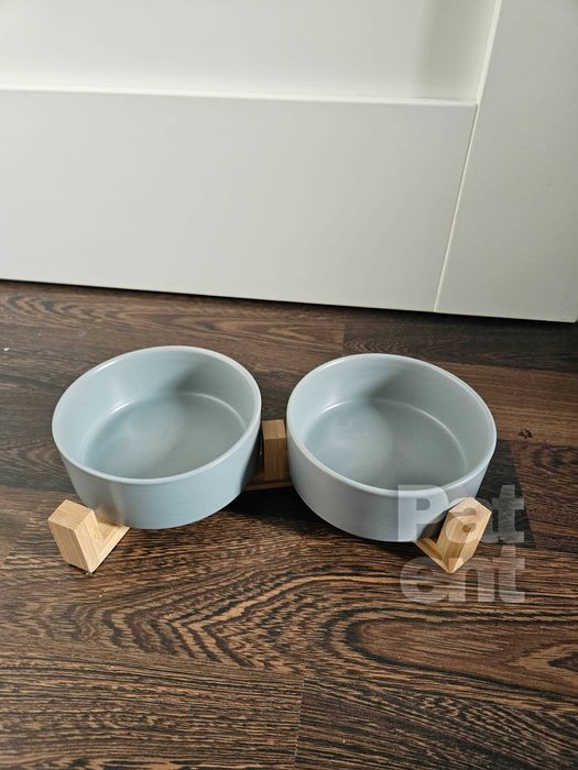 Miski ceramiczne dla psa kota zestaw 2 sztuki x 400 ml szare