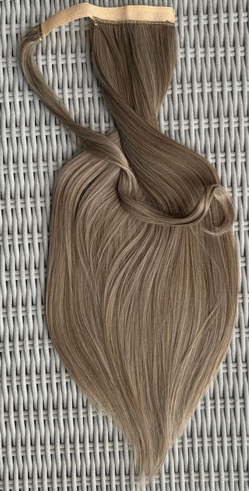 Premium Ultra ciemny naturalny blond, włosy doczepiane, kucyk, treska