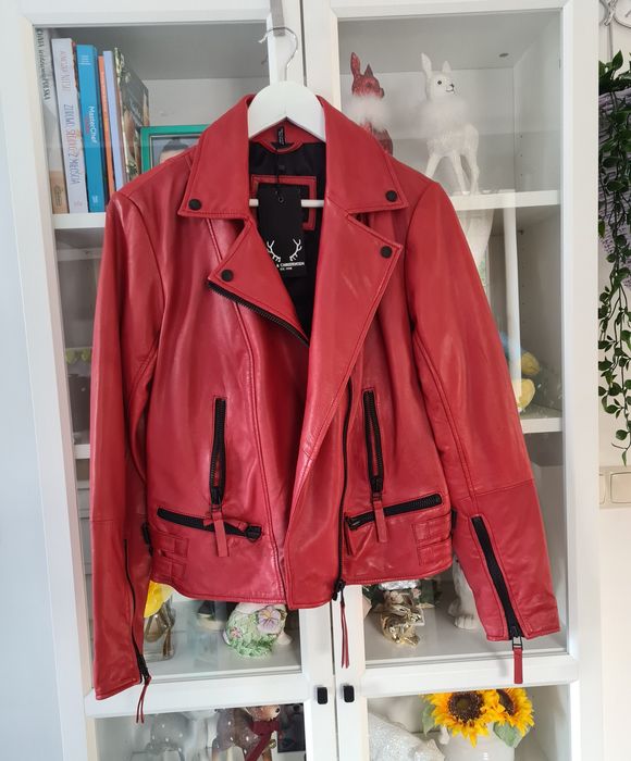 Bod & Christensen czerwona kurtka skórzana ramoneska L