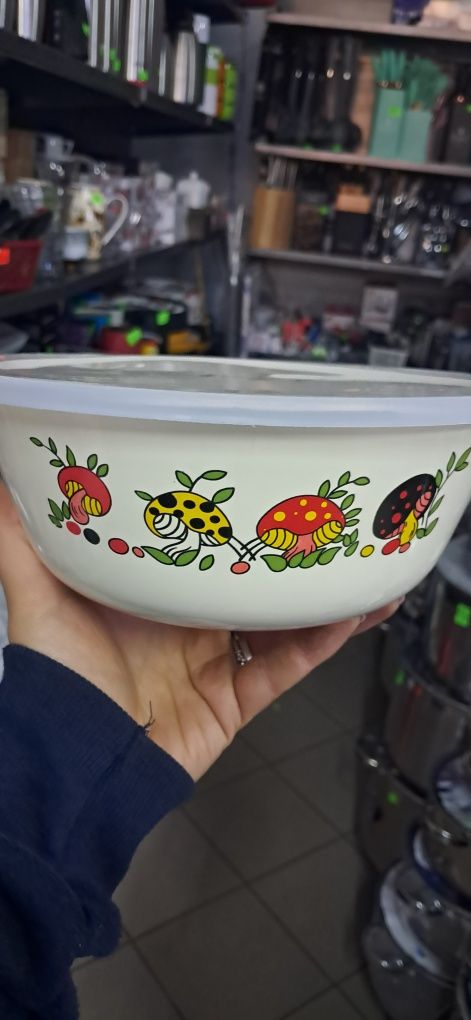 MISKA EMALIOWANA z pokrywką miseczka pojemnik