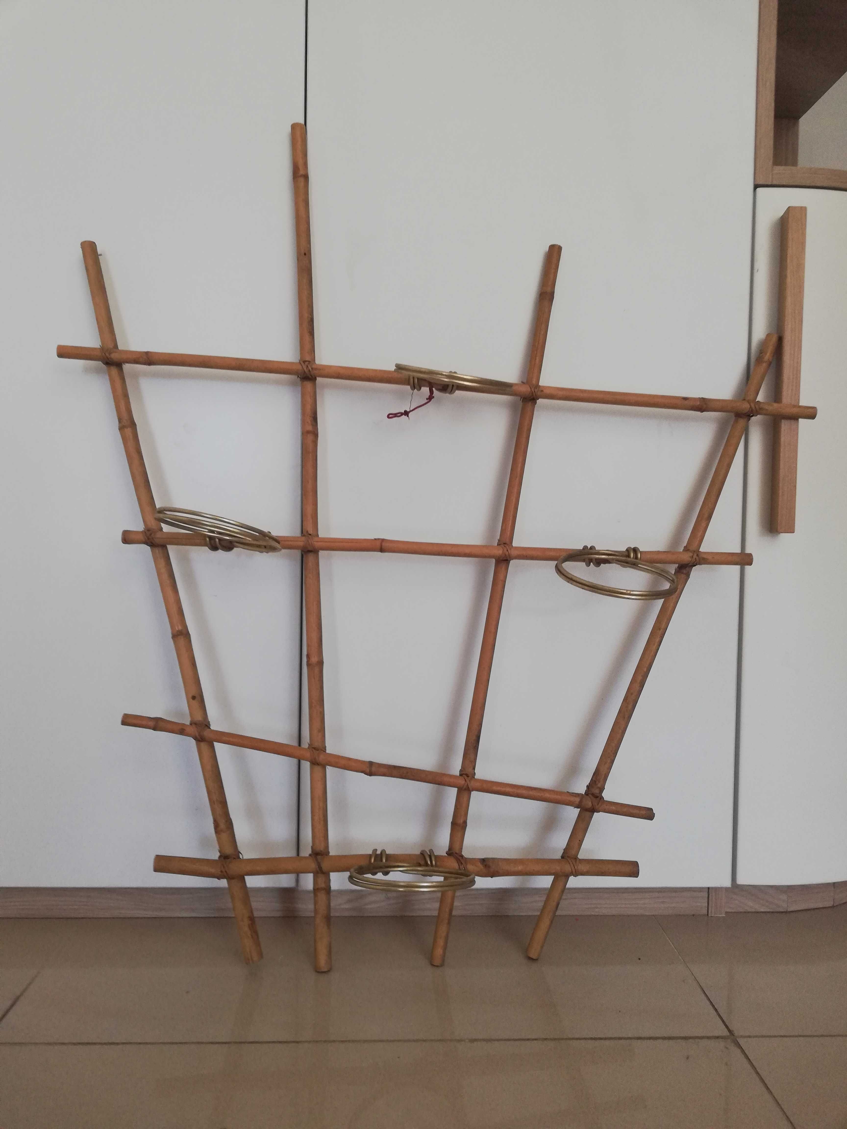 Kwietnik wiszący na 4 doniczki bambusowy PRL Drabinka na ścianę