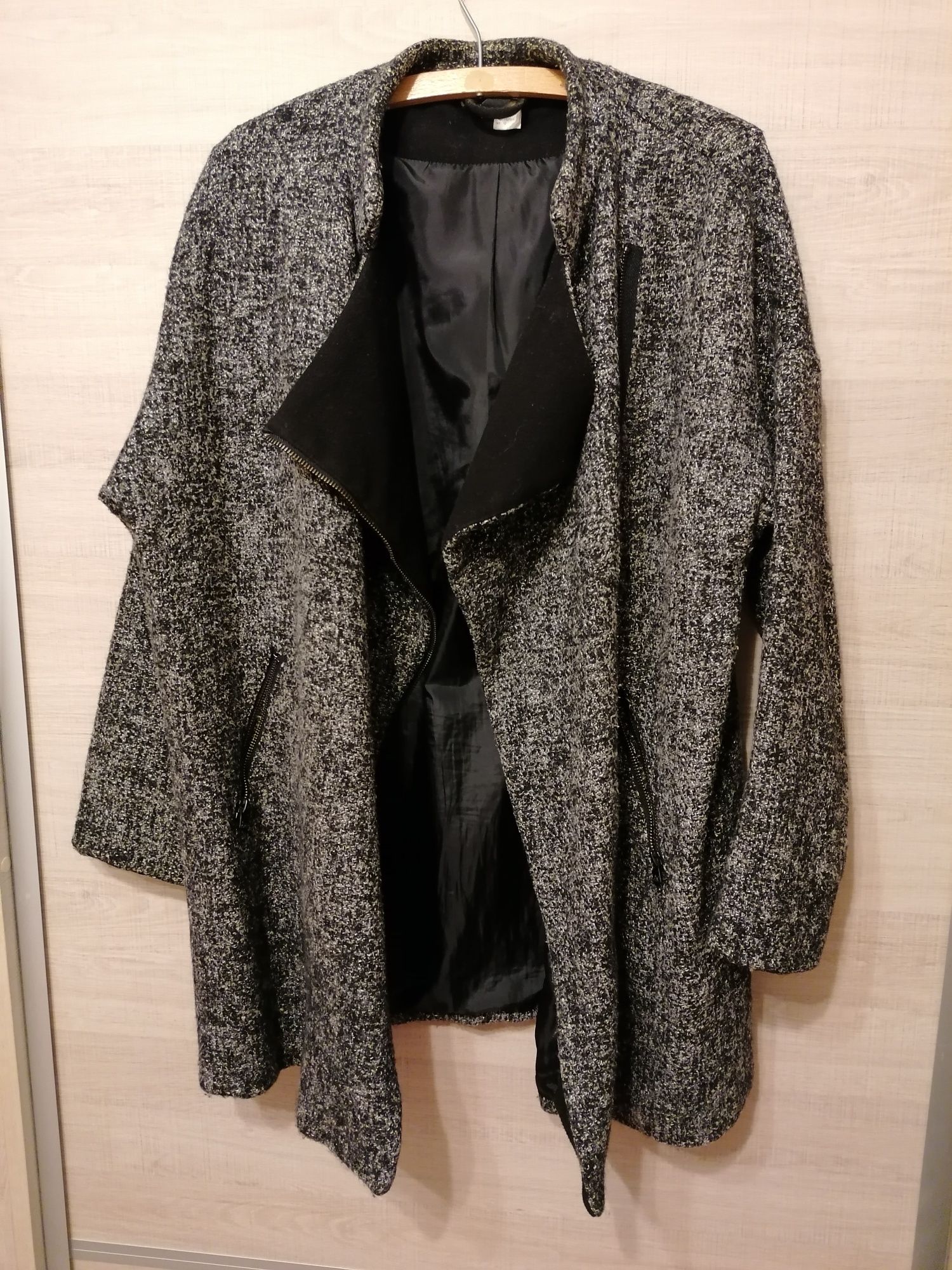 Płaszcz wełniany H&M r.42/ XL, trencz szary, jesienny, zimowy, kurtka