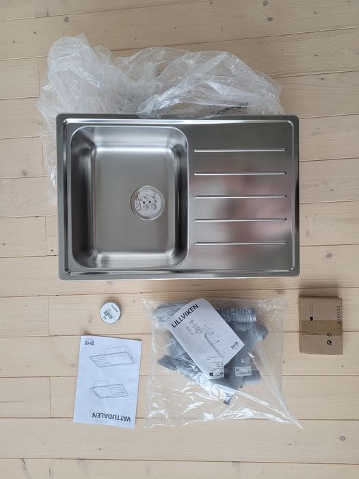 Zlew ze stali nierdzewnej IKEA VATTUDALEN + syfon i zaślepka LILLVIKEN