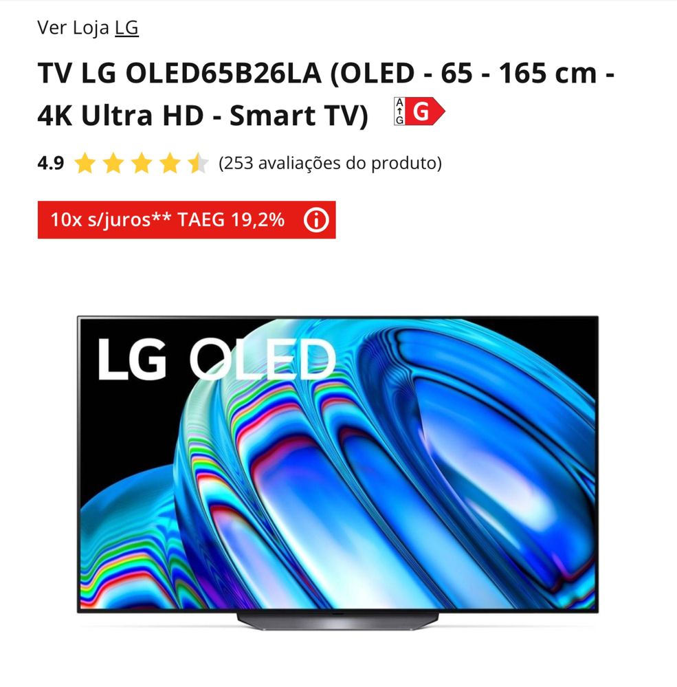 TV LG OLED65B26LA (OLED - 65 - 165 cm - 4K Ultra HD - Smart TV)