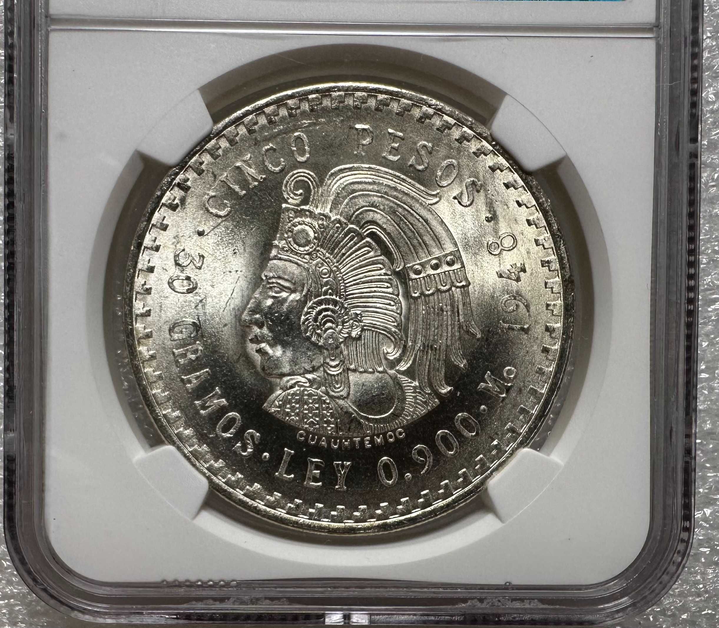 1948 Мексика 5 песо Куатемок слаб NGC MS-64+