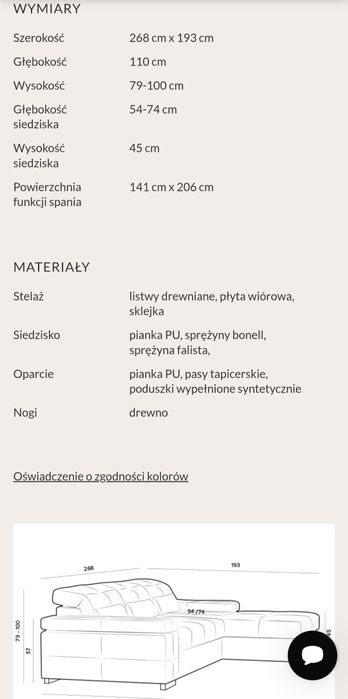 Narożnik IWC jak nowy, tkanina auqaclean kolor burgundowy