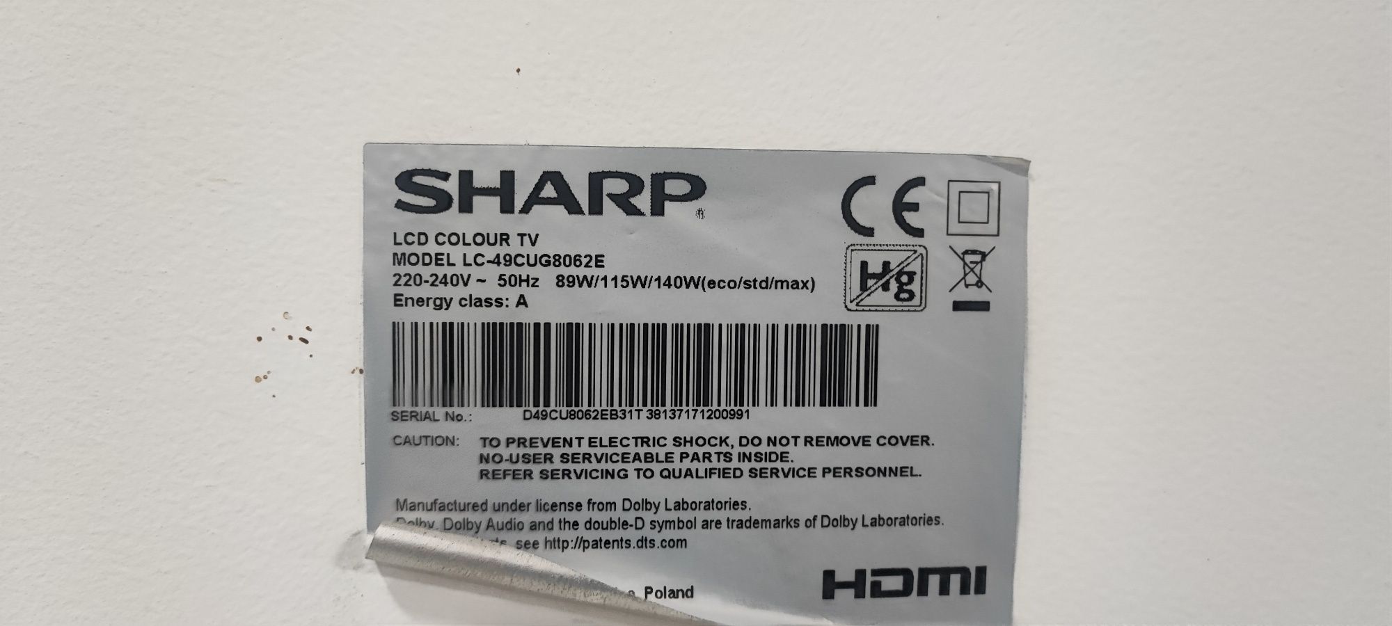 TV Sharp LC-49CUG8062E peças.