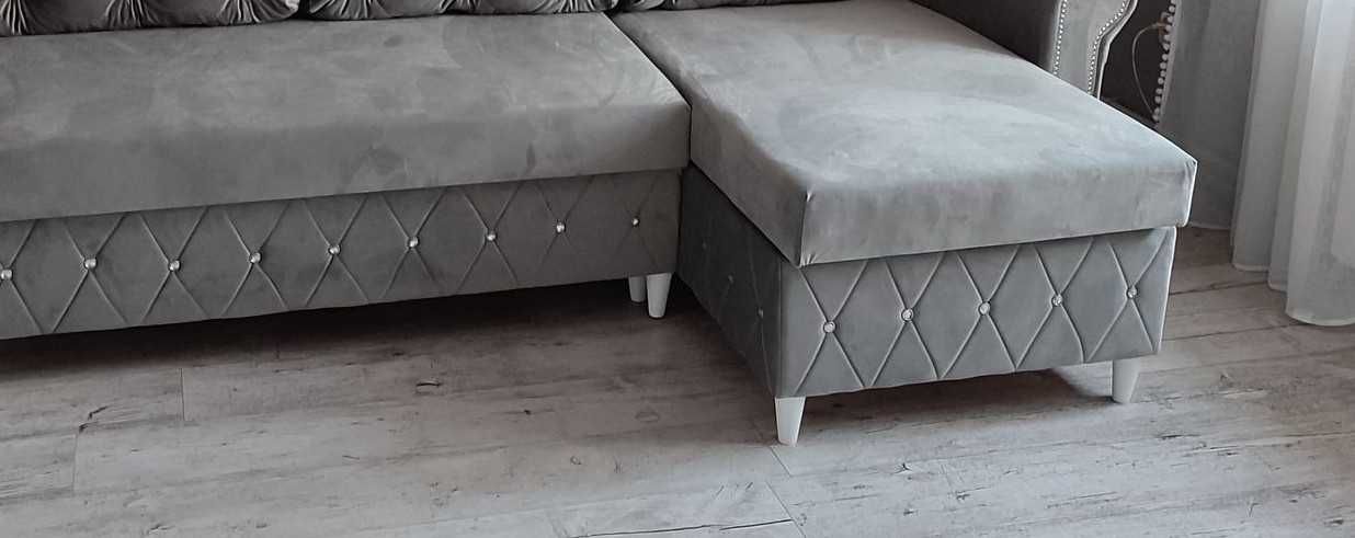 Kanapa Sofa Narożnik pojemniki Glamour kryształ funkcja spania
