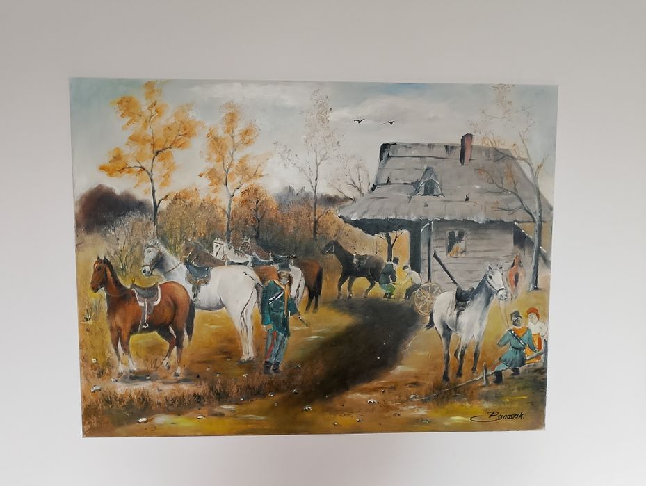Obraz 80/60 cm ludzie i konie