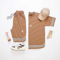 Стильный спортивный костюм футболка шорты Найк Jordan Nike лето бежевы