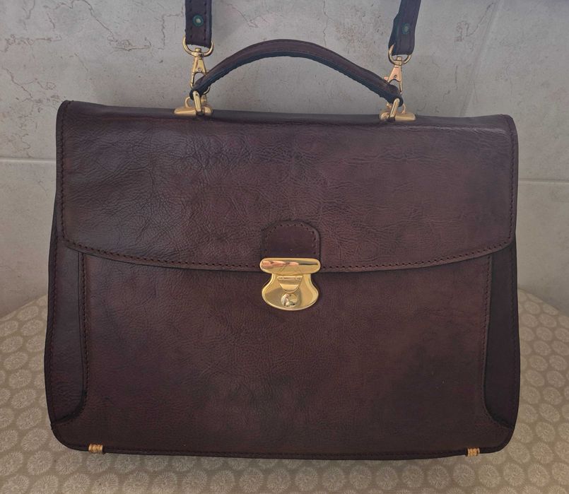 Mala vintage castanha de pele