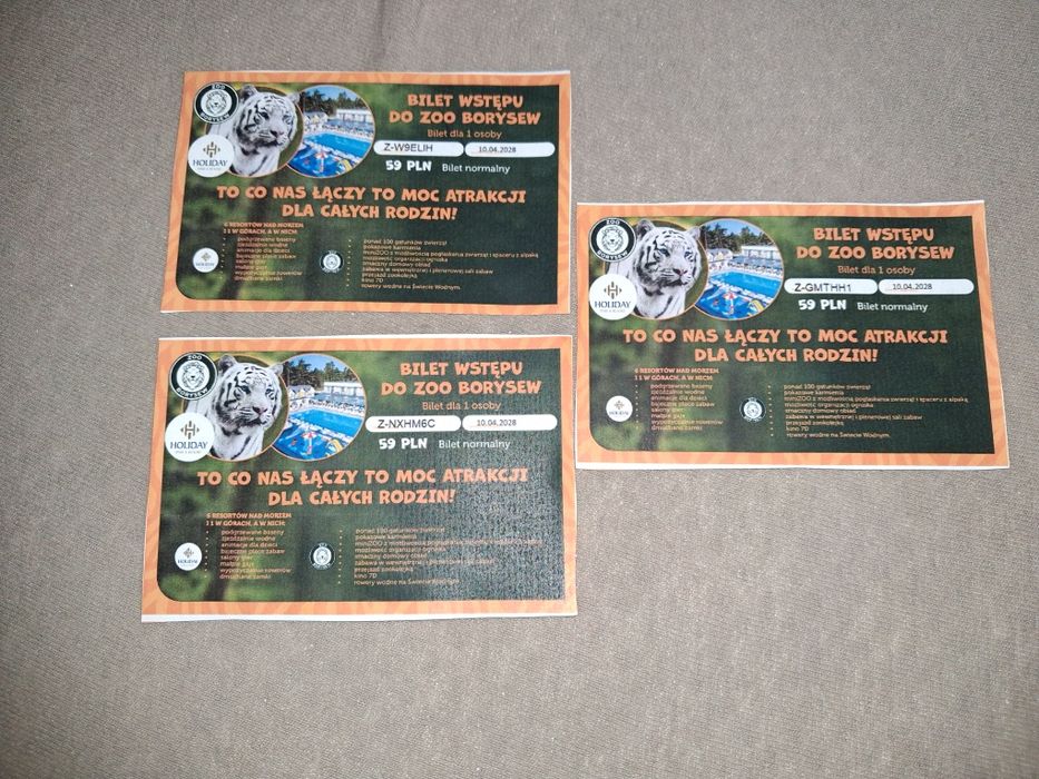 Zoo borysew bilety wstępu x 3 szt