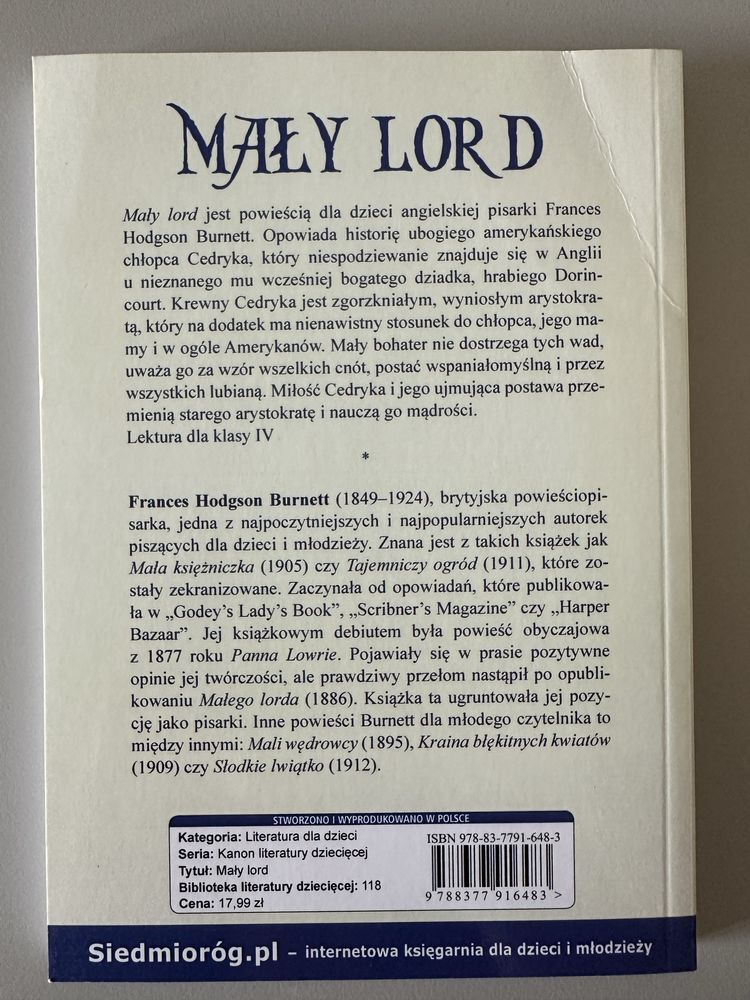 Mały Lord książka Frances Hodgson Burnett