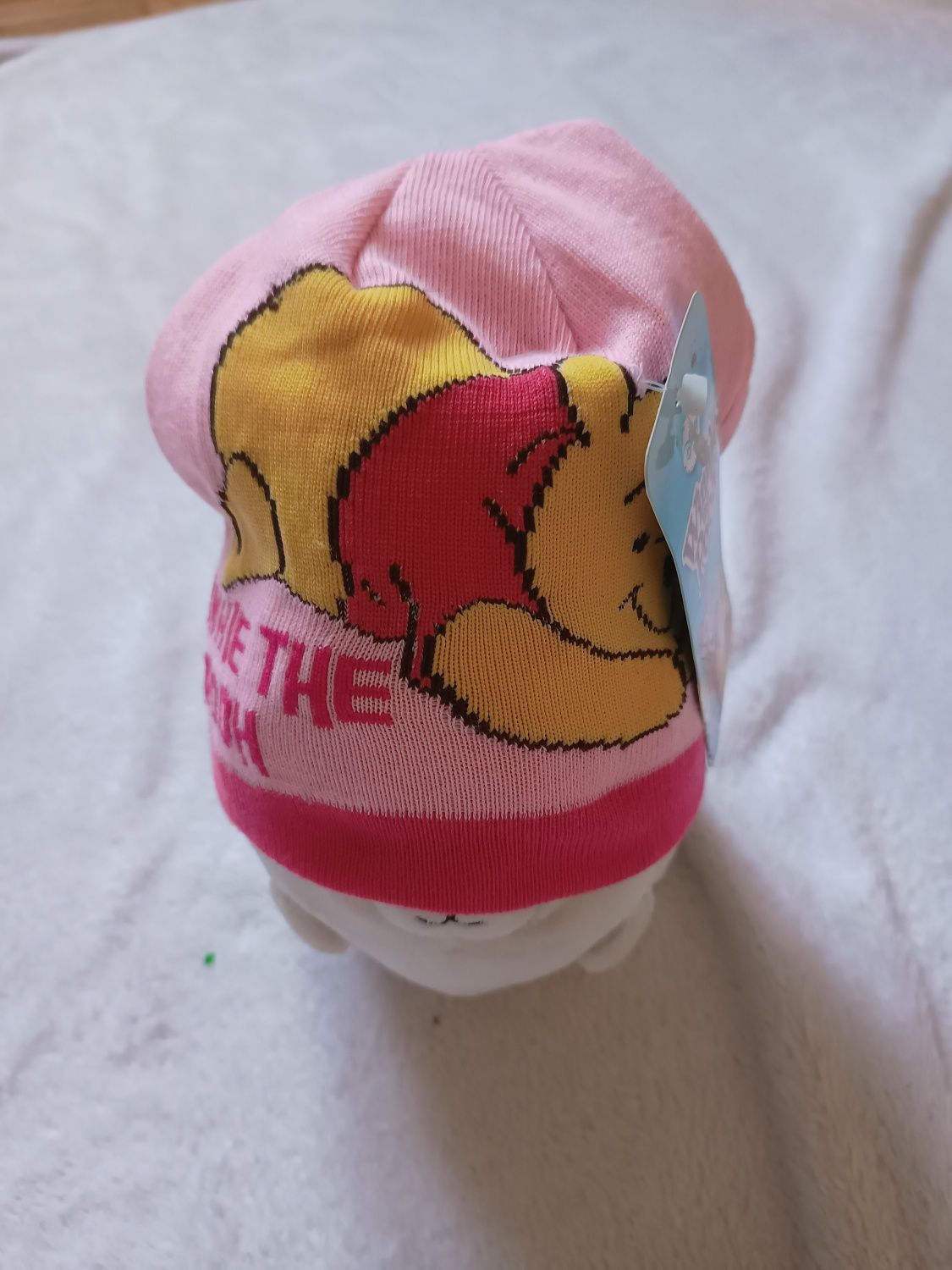 Różowa czapka i rękawiczki dziewczęce Kubuś Puchatek