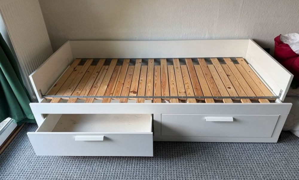 Łóżko drewniane białe leżanka Ikea Brimnes 80-160/200 materace