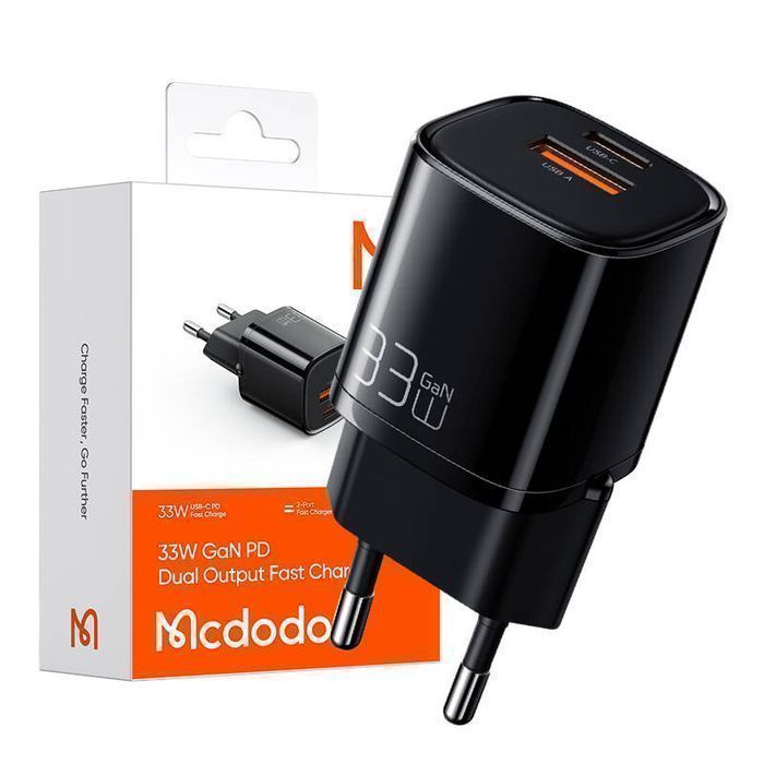 Ładowarka Sieciowa Mcdodo Nano Gan Ch-0151, Usb + Usb-C, 33W (Czarna)