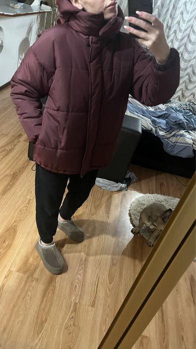 Новий теплий пуфер колір бургунді