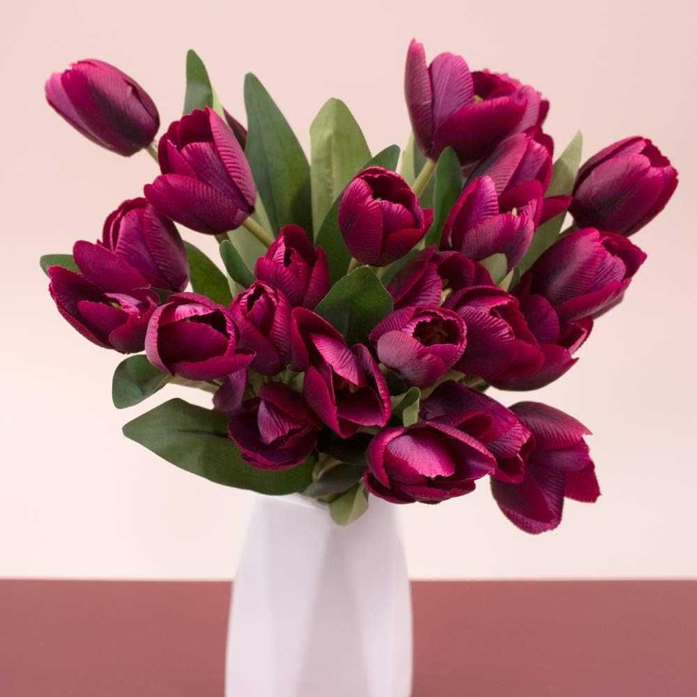 sztuczne jedwabne tulipany, prawdziwe w dotyku, sztuczne kwiaty 27 szt