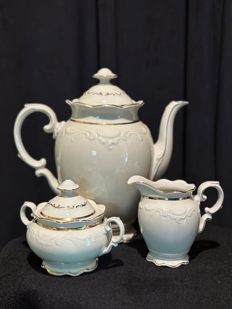Serwis deserowy kawowy Schumann Bavaria porcelana ecru 11 sztuk