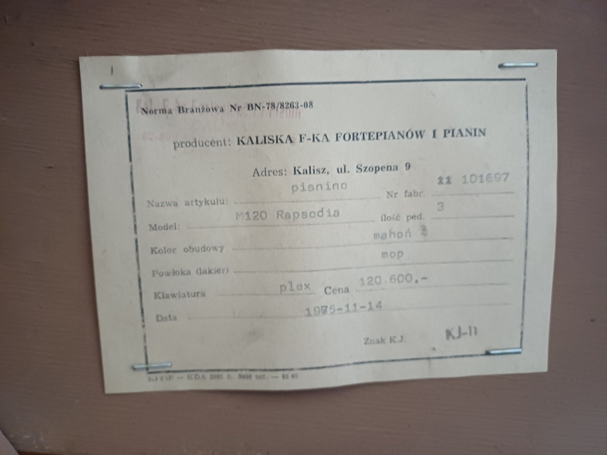 Pianino Calisia 87r., Legnica 68r.