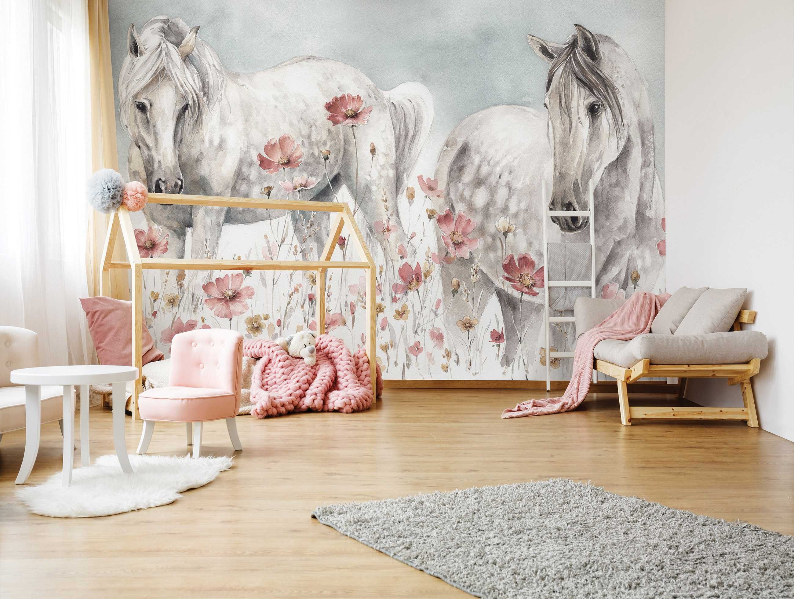 Fototapeta Malowane Białe Konie Zwierzęta 3D Twój Rozmiar + KLEJ