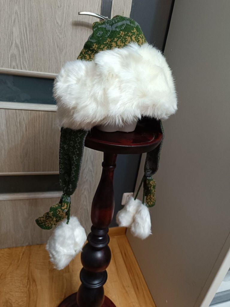 Czapka zimowa uszatka z futerkiem skandynawska