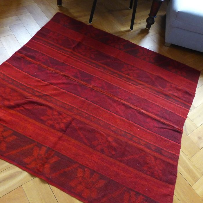 ANTYCZNY KILIM 150X150 Andy Boliwia rękodzieło wełniany koc 100% ALPAK
