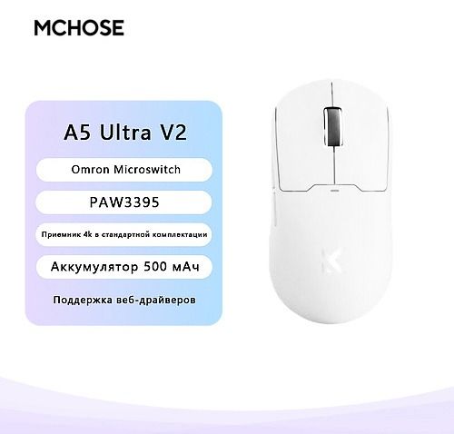 Бездротова 4K ігрова мишка MCHOSE A5 Ultra v2. PAW3395, Realtek