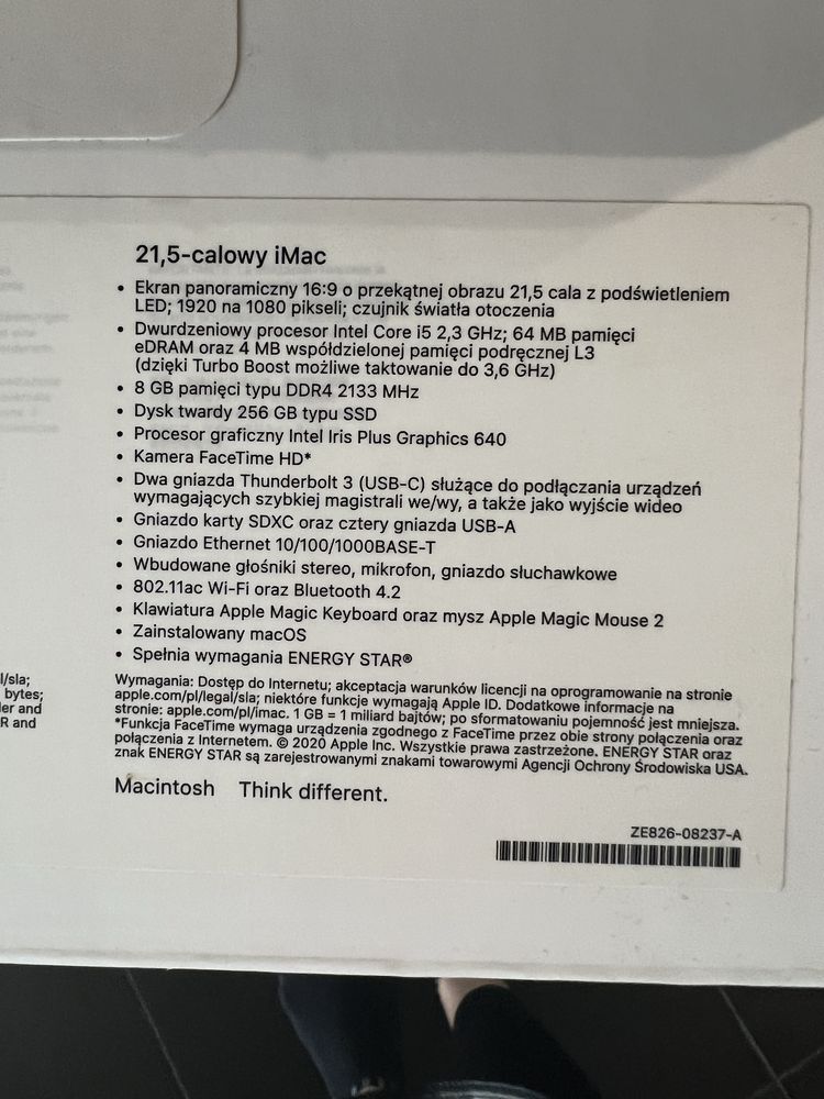 iMac 21,5 cala dysk twardy 246 GB