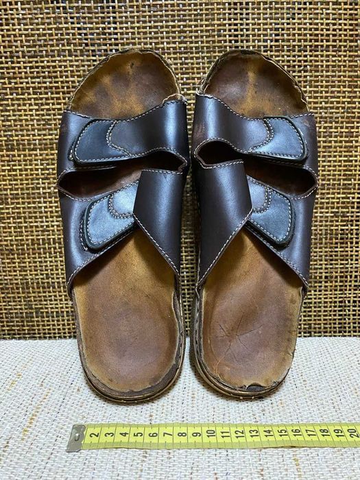 Кожаные мужские коричневые шлепанцы