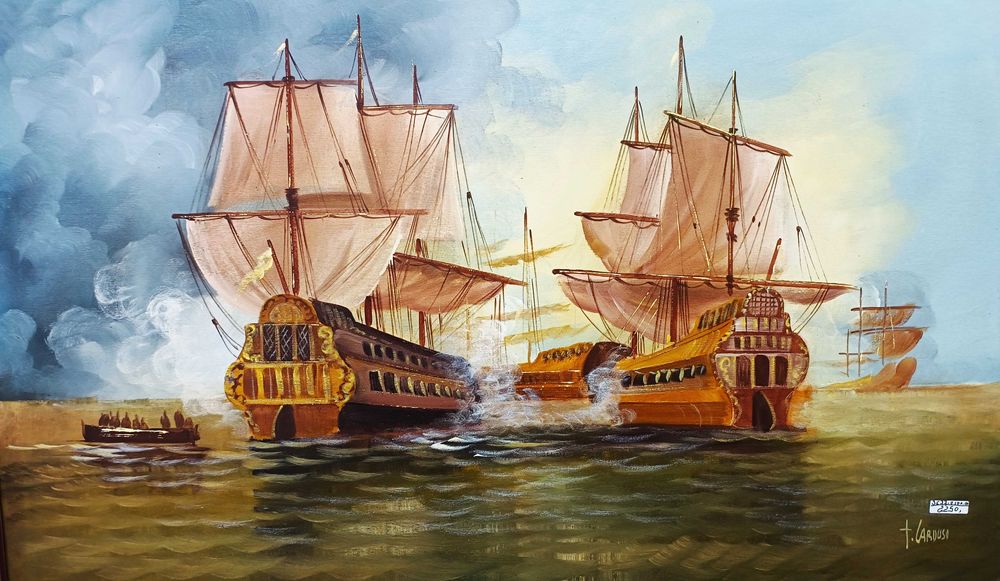 Quadro Óleo Sobre Tela Teixeira Cardoso Navios