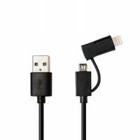 Kabel 2 w 1 micro USB-lightning 1m czarny