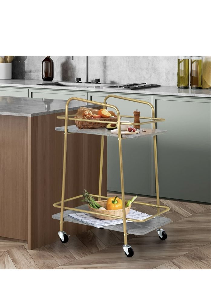 COSTWAY Wózek kuchenny z uniwersalnymi kółkami, wózek barowy, 2 półki