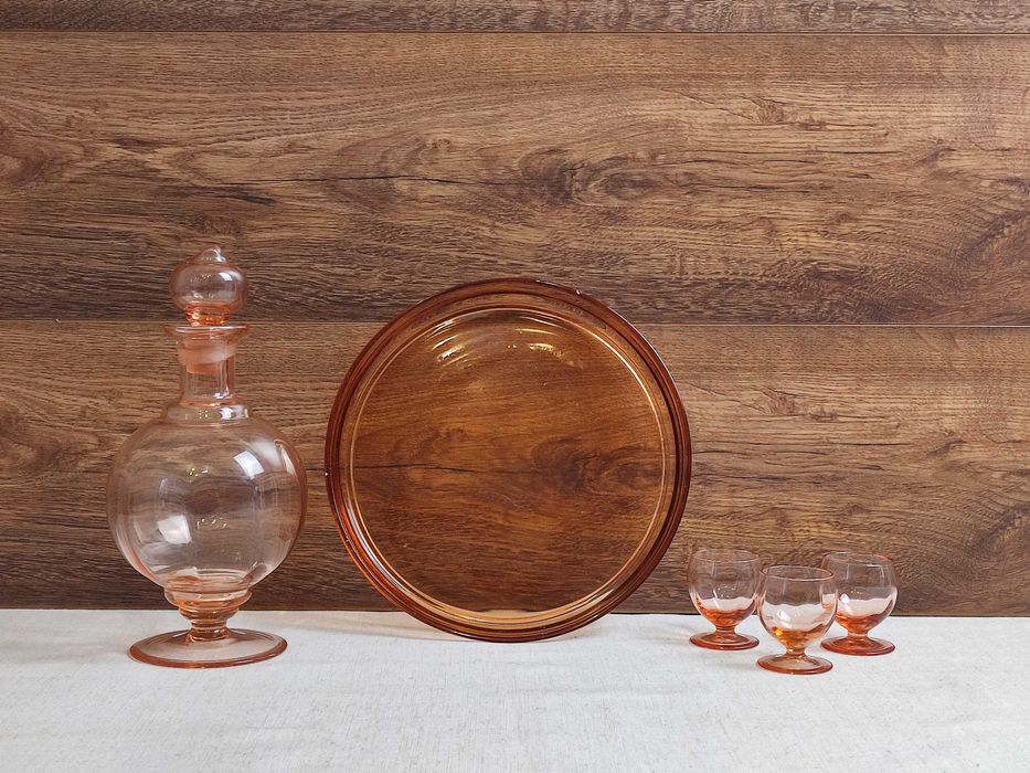 Karafka z kieliszkami + taca - huta Hortensja - lata 30