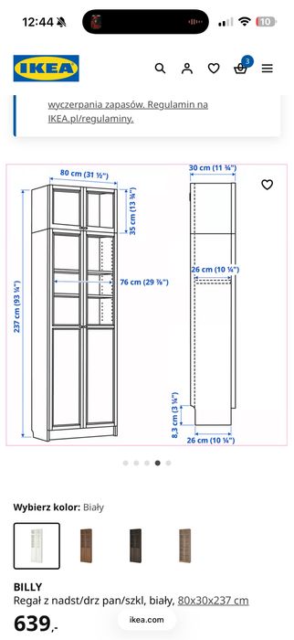 Regał Billy z nadstawką i drzwiami
