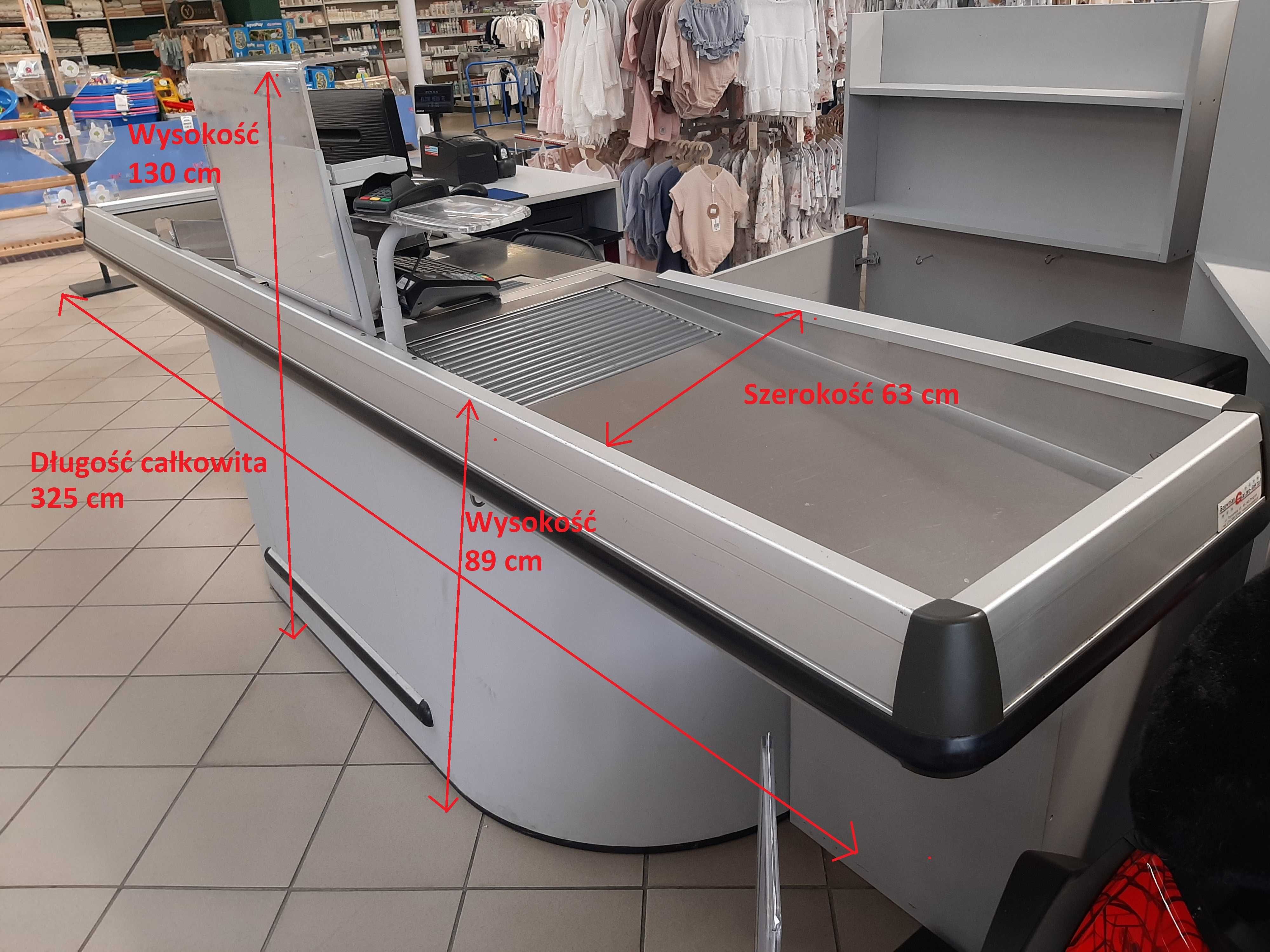 Box kasowy lada stoisko z przesuwaną taśmą i miejscem na towar