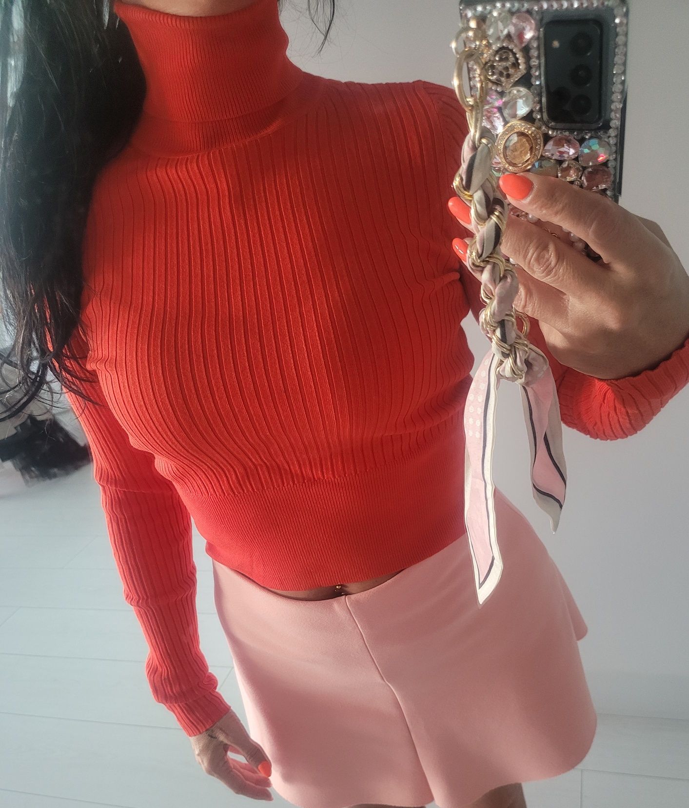 Sweter golf Zara Prążkowany czerwony