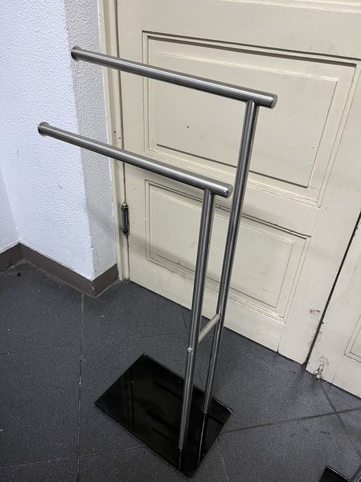 Toalheiro duplo base em vidro com tubos em inox 2 unidades