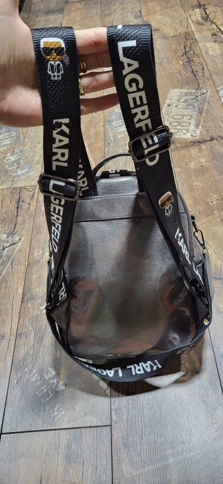 Karl ludzik srebrny plecak torebka 2 w 1 premium logowany