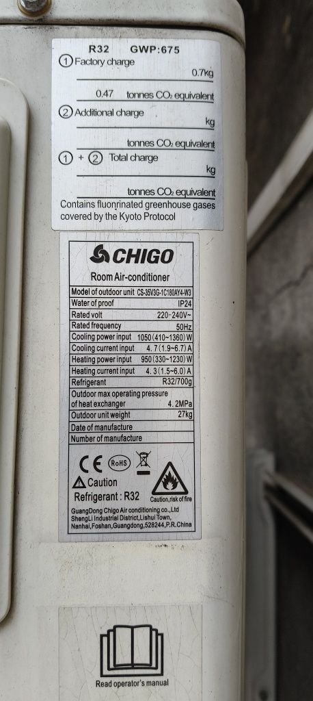 Używany  klimatyzator CHIGO CS-35V3G-1C180